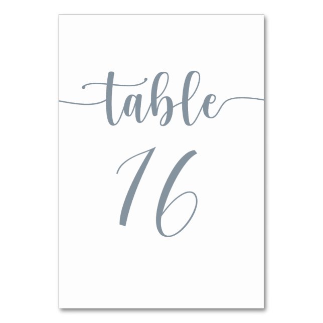 Tarjeta De Mesa Boda moderna simple azul polvoriento (Anverso)