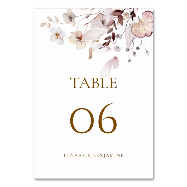 Tarjeta De Mesa Boda Moderna Simple de Otoño con Flores Secas y Ho (Reverso)