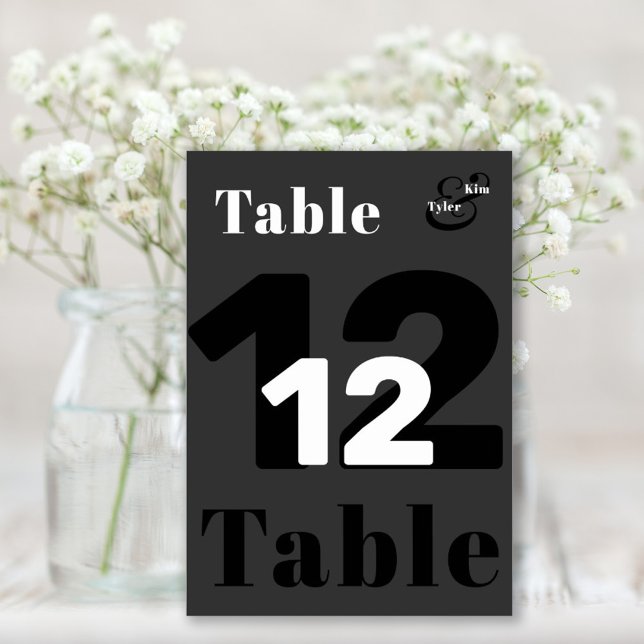 Tarjeta De Mesa Boda moderna y elegante en blanco y negro (Subido por el creador)