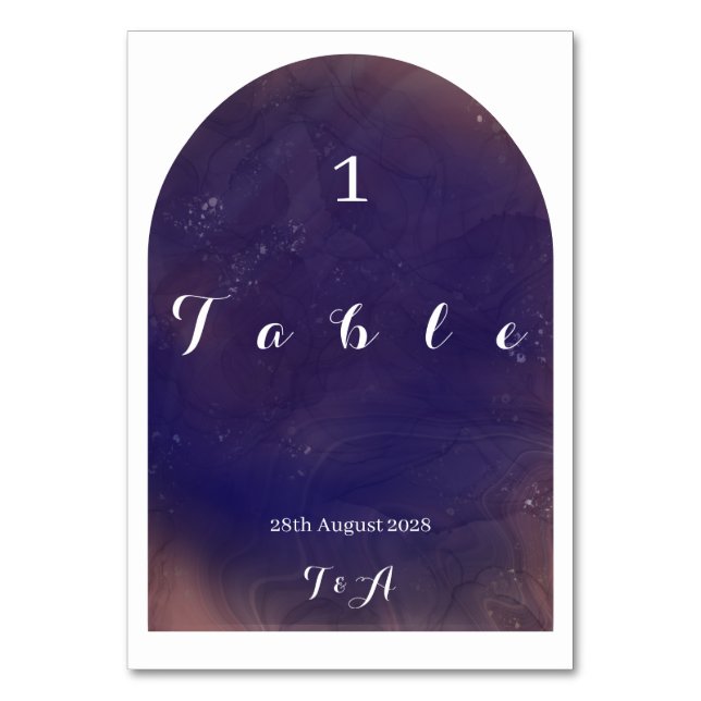 Tarjeta De Mesa Boda moderno Boho Arch Purple (Anverso)