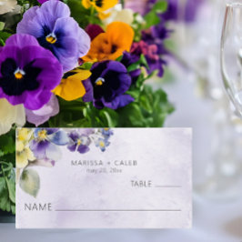 Tarjeta De Mesa Boda moderno con flores moradas y amarillas