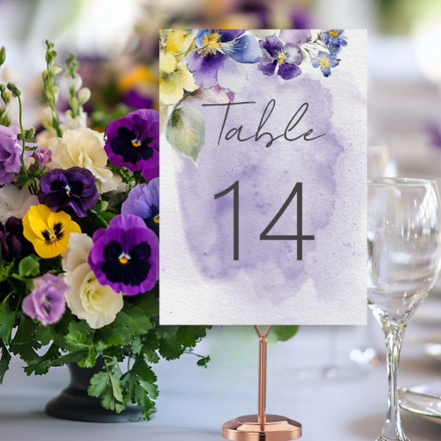 Tarjeta De Mesa Boda moderno con flores moradas y amarillas (Subido por el creador)
