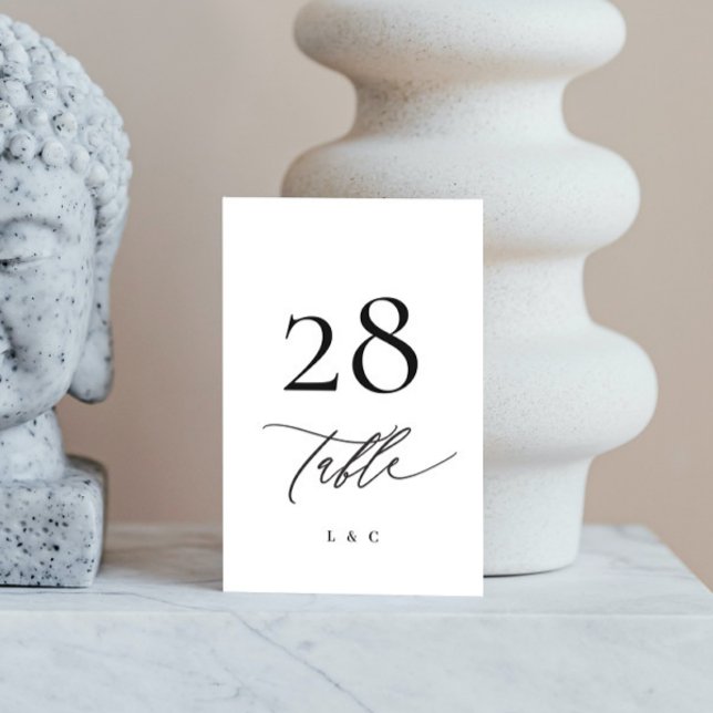 Tarjeta De Mesa Boda moderno de caligrafía negra y blanca (Subido por el creador)
