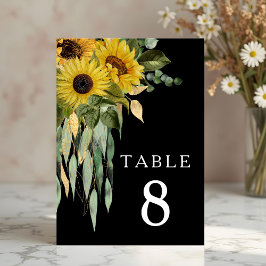 Tarjeta De Mesa Boda moderno de girasol negro