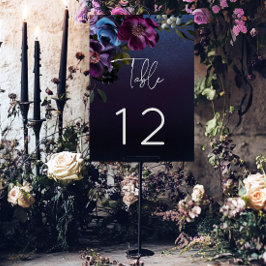 Tarjeta De Mesa Boda moderno floral de lavanda azul oscuro Moody
