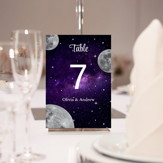 Tarjeta De Mesa Boda moderno Starry Night Full Moon (Subido por el creador)