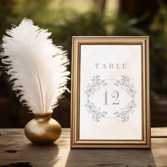 Tarjeta De Mesa Boda Monograma azul polvoriento formal (Subido por el creador)