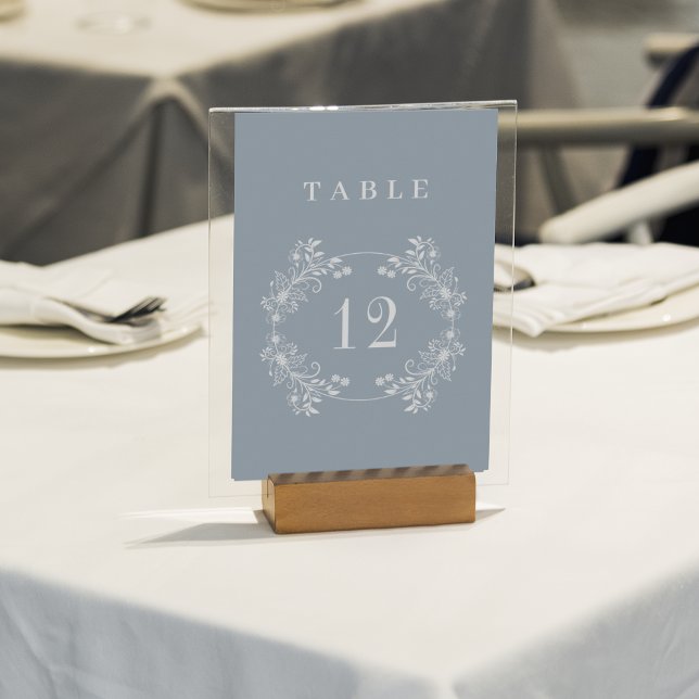 Tarjeta De Mesa Boda Monograma azul polvoriento formal (Subido por el creador)