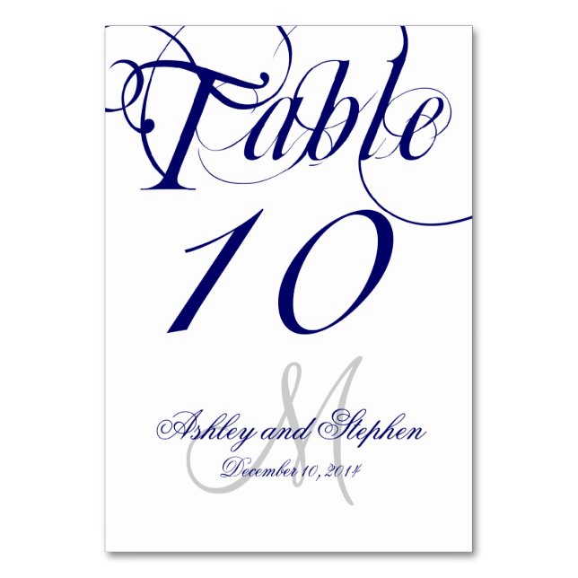 Tarjeta De Mesa Boda Monograma azul y blanco de la Marina (Anverso)