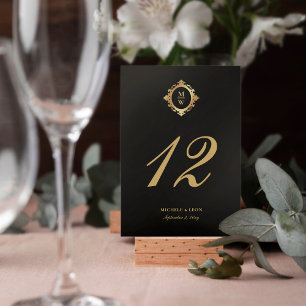 Tarjeta De Mesa Boda monograma clásico elegante oro negro