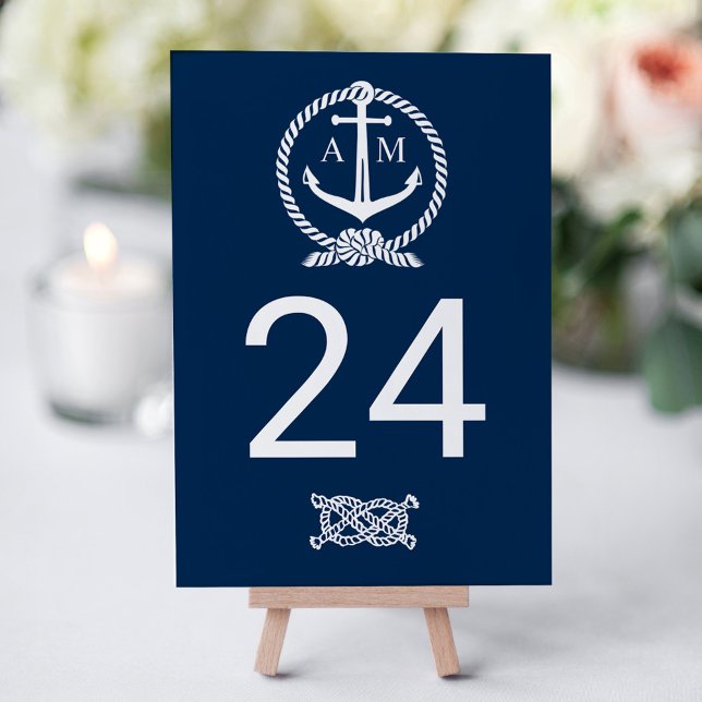 Tarjeta De Mesa Boda Monograma de Ancla Azul Marítimo (Subido por el creador)