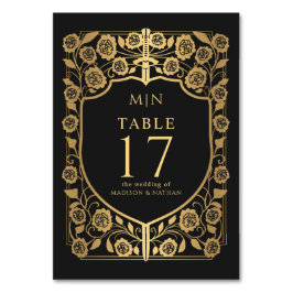 Tarjeta De Mesa Boda Monograma de Fantasía Medieval de Black Shiel