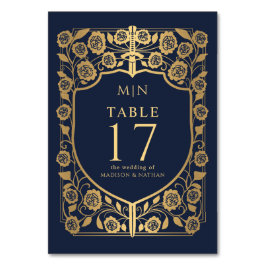 Tarjeta De Mesa Boda Monograma de Fantasía Medieval de Blue Shield