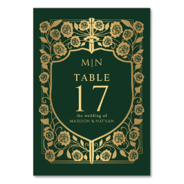 Tarjeta De Mesa Boda Monograma de Fantasía Medieval del Escudo Ver