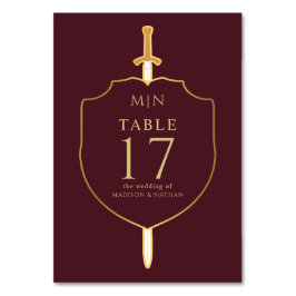 Tarjeta De Mesa Boda Monograma de Sword & Shield Fantasy Medieval