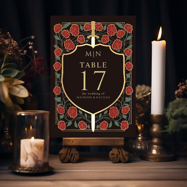 Tarjeta De Mesa Boda Monograma de Sword & Shield Fantasy Medieval (Subido por el creador)