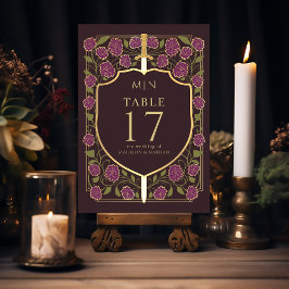 Tarjeta De Mesa Boda Monograma de Sword & Shield Fantasy Medieval