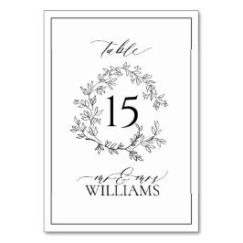 Tarjeta De Mesa Boda Monograma del Escudo de Leafy Negro Blanco