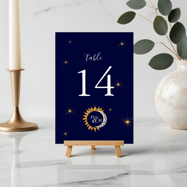 Tarjeta De Mesa Boda Monograma elegante de Sun y Moon (Subido por el creador)