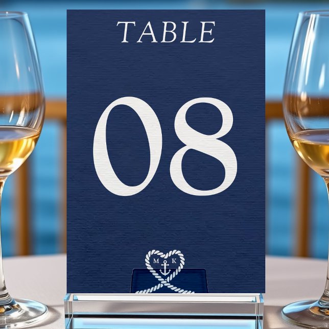 Tarjeta De Mesa Boda Monograma Nautical Blue Heart (Subido por el creador)
