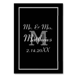 Tarjeta De Mesa Boda Monograma Negro Novia Novio Fecha 