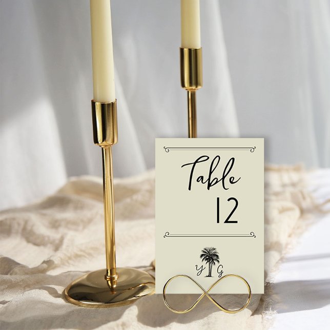 Tarjeta De Mesa Boda Monogramado del árbol de palmas de época (Wedding Table Number - from my Vintage Palm Wedding Collection)