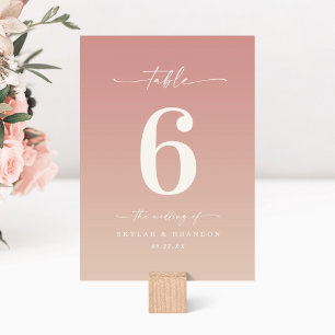 Tarjeta De Mesa Boda Monogramado Dusty Pink & Champagne Ombre