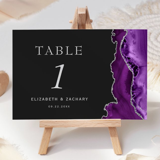Tarjeta De Mesa Boda morado agate plateado oscuro (Subido por el creador)