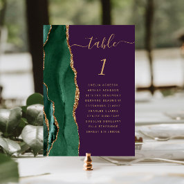 Tarjeta De Mesa Boda morado de la esmeralda verde del oro