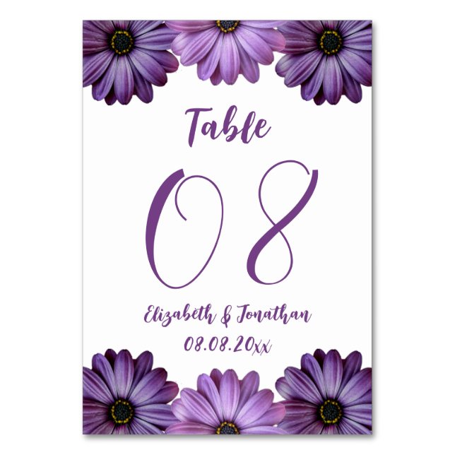 Tarjeta De Mesa Boda morado floral (Anverso)
