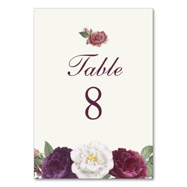 Tarjeta De Mesa Boda morado floral (Anverso)