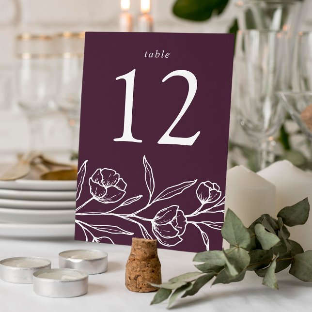 Tarjeta De Mesa Boda morado floral esbozado (Subido por el creador)