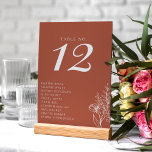 Tarjeta De Mesa Boda Naranja minimalista Quemado de Boho Terracott<br><div class="desc">Número de tabla del Boda del Naranja Quemado de Terracotta Boho minimalista.</div>