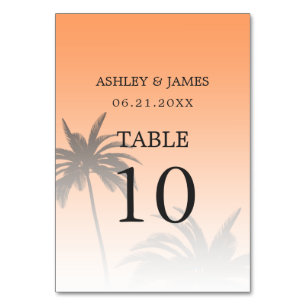 Tarjeta De Mesa Boda naranja Tropical Palm Tree Beach