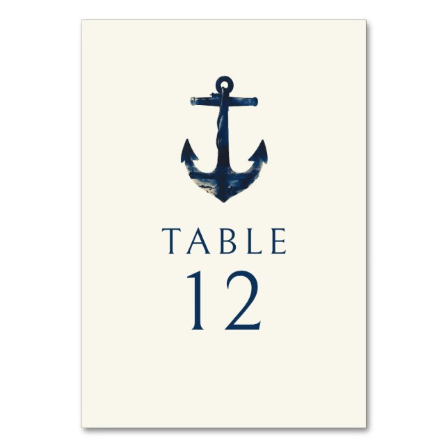 Tarjeta De Mesa Boda Nautical Anchor Navy Blue Modern (Anverso)
