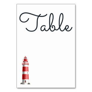 Tarjeta De Mesa Boda Náutico Blanco Rojo de Lighthouse Beach