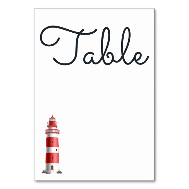 Tarjeta De Mesa Boda Náutico Blanco Rojo de Lighthouse Beach (Anverso)