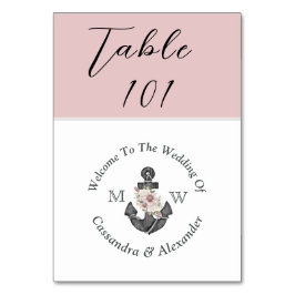 Tarjeta De Mesa Boda náutico Dusty Rosa Blues rosa