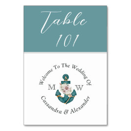 Tarjeta De Mesa Boda Náutico Polvo Verde azulado Aqua Blue