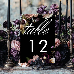 Tarjeta De Mesa Boda Negra Floral Opulenta Pastel Oscura