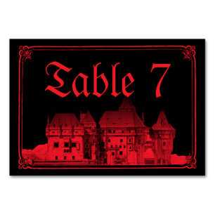Tarjeta De Mesa Boda Negra Roja del Castillo Gótico de Vampiros