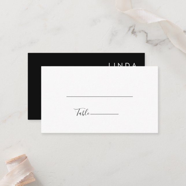 Tarjeta De Mesa Boda Negra Tradicional Minimalista Moderna (Anverso/Reverso In Situ)
