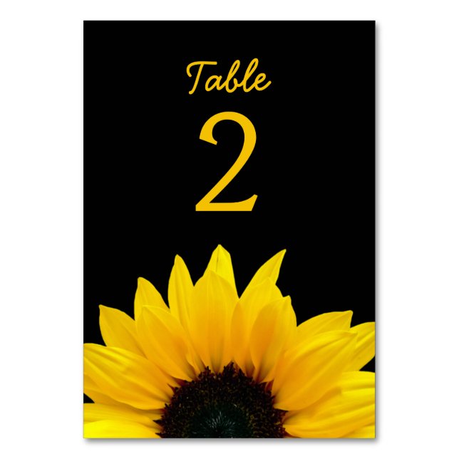 Tarjeta De Mesa Boda negro amarillo flor de girasol (Reverso)