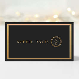 Tarjeta De Mesa Boda negro clásico de elegancia simple oro