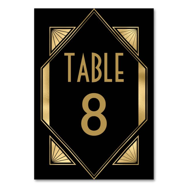 Tarjeta De Mesa Boda negro de oro Art Deco (Anverso)
