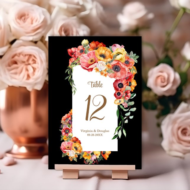Tarjeta De Mesa Boda negro de Vibrant Poppies (Subido por el creador)