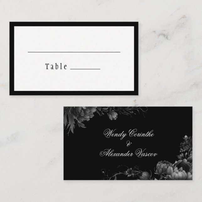 Tarjeta De Mesa Boda negro gótico clásico plano (Anverso / Reverso)