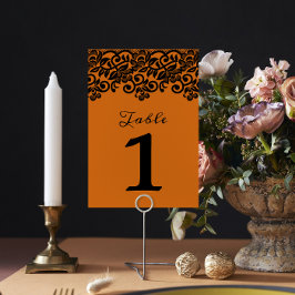 Tarjeta De Mesa Boda negro Naranja de Halloween en Gothic Lace