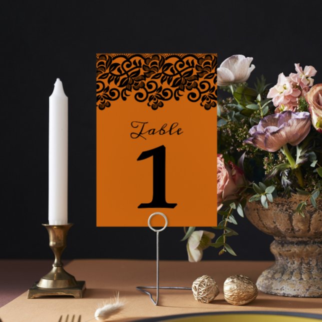 Tarjeta De Mesa Boda negro Naranja de Halloween en Gothic Lace (Subido por el creador)