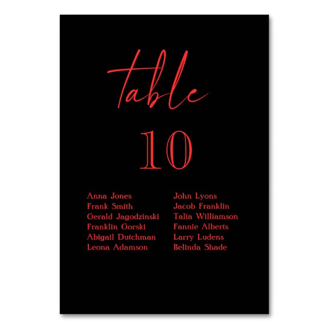 Tarjeta De Mesa Boda negro y rojo gótico floral oscuro (Anverso)